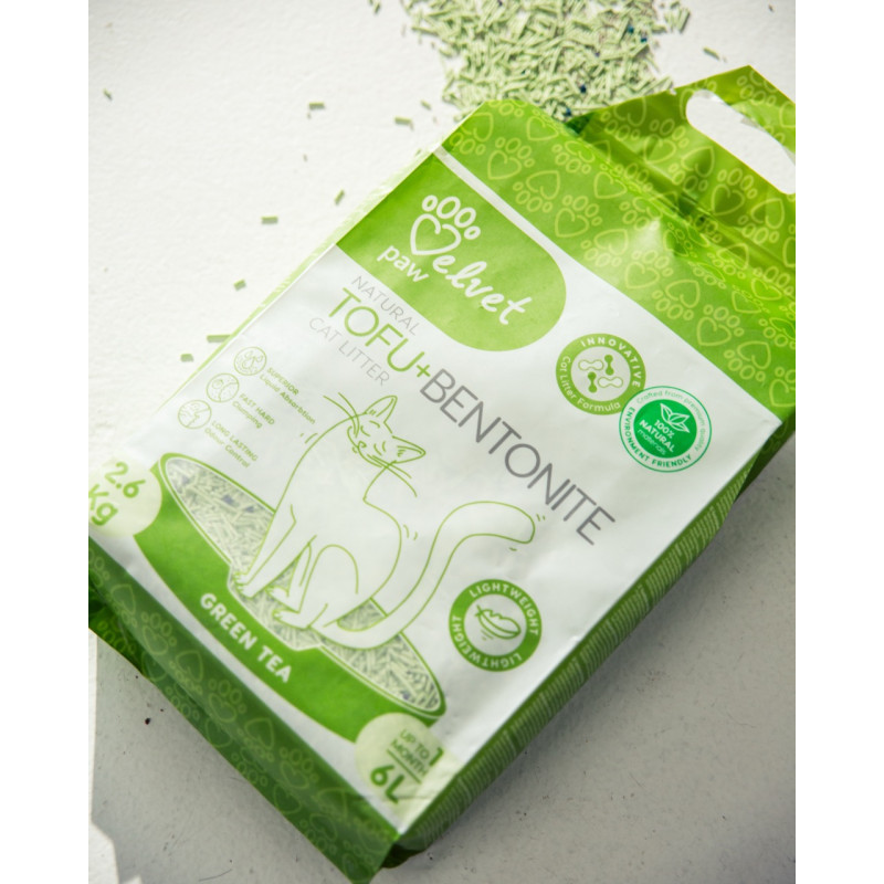 Velvet Paw Tofu растительный наполнитель для кошачьего туалета с бентонитом, 6 л - фото 4