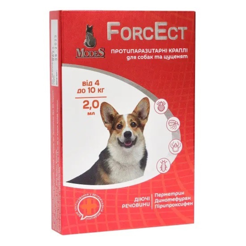 ModeS ForcEct противопаразитарные капли для собак весом 4-10 кг, 3 пип