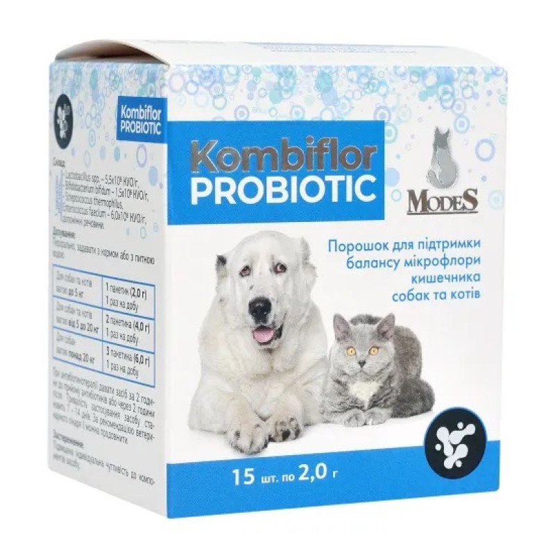 ModeS Kombiflor Probiotic витамины с пробиотиками для собак и котов, 15 шт х 2 гр
