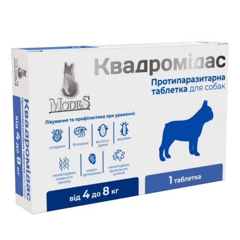 ModeS Квадромідас противопаразитарные таблетки для собак весом 4-8 кг, 1 табл
