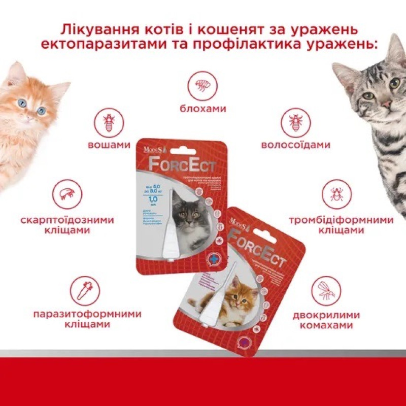ModeS ForcEct противопаразитарные капли для котов весом 4-8 кг, 1 пип - фото 2