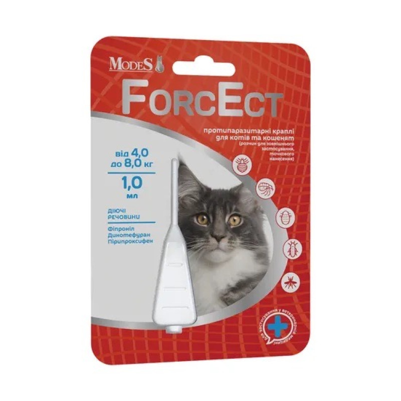 ModeS ForcEct противопаразитарные капли для котов весом 4-8 кг, 1 пип