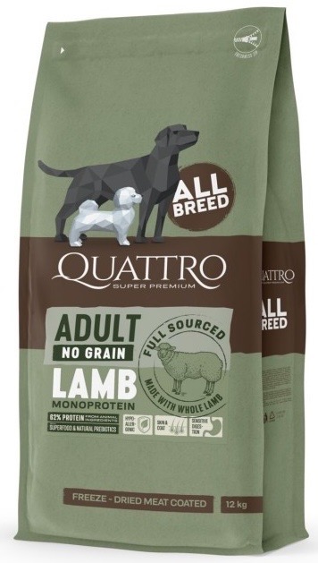 Quattro Adult All Breed Sensitive Lamb сухий корм із ягнятиною для собак, 12 кг