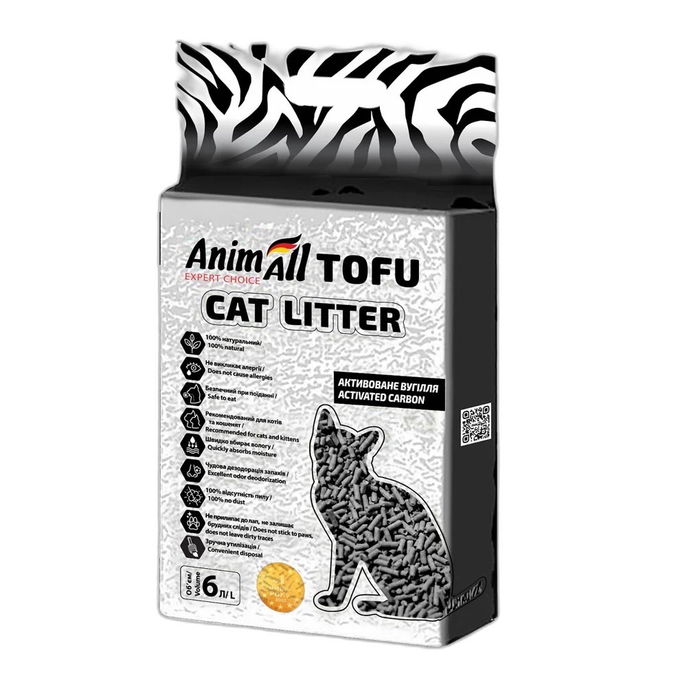 AnimAll Tofu Carbon соєвий наповнювач з активованим вугіллям для котячого туалету, 6 л