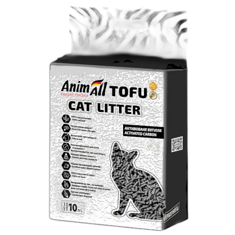 AnimAll Tofu Carbon соєвий наповнювач з активованим вугіллям для котячого туалету, 10 л