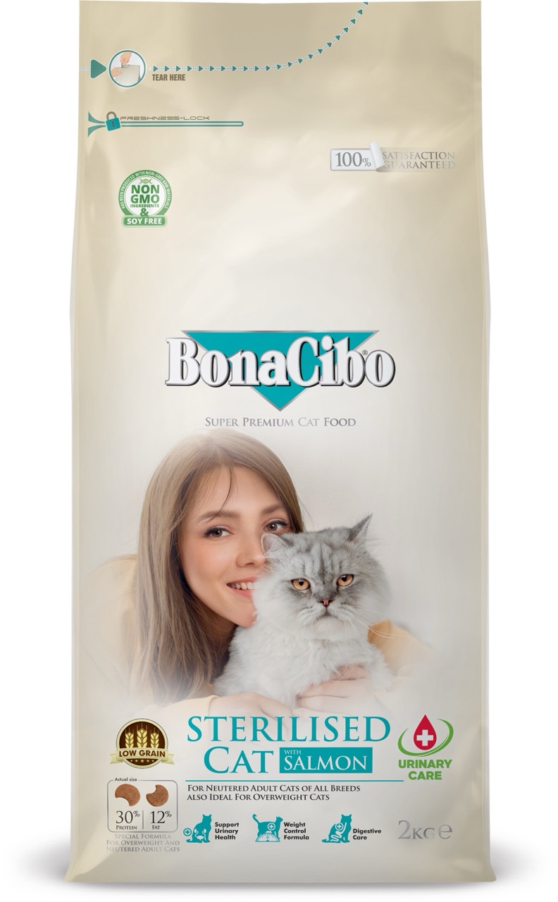 BonaCibo Adult Cat Sterilised Salmon сухий корм із лососем для стерилізованих котів, 2 кг