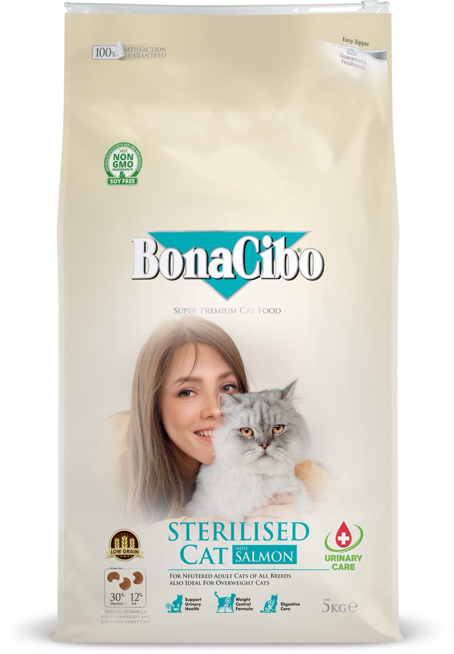 BonaCibo Adult Cat Sterilised Salmon сухий корм із лососем для стерилізованих котів, 5 кг