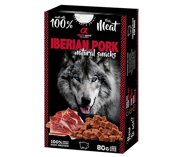 Alpha Spirit Iberian Pork Natural Snacks ласощі для собак з шинкою, 80 гр