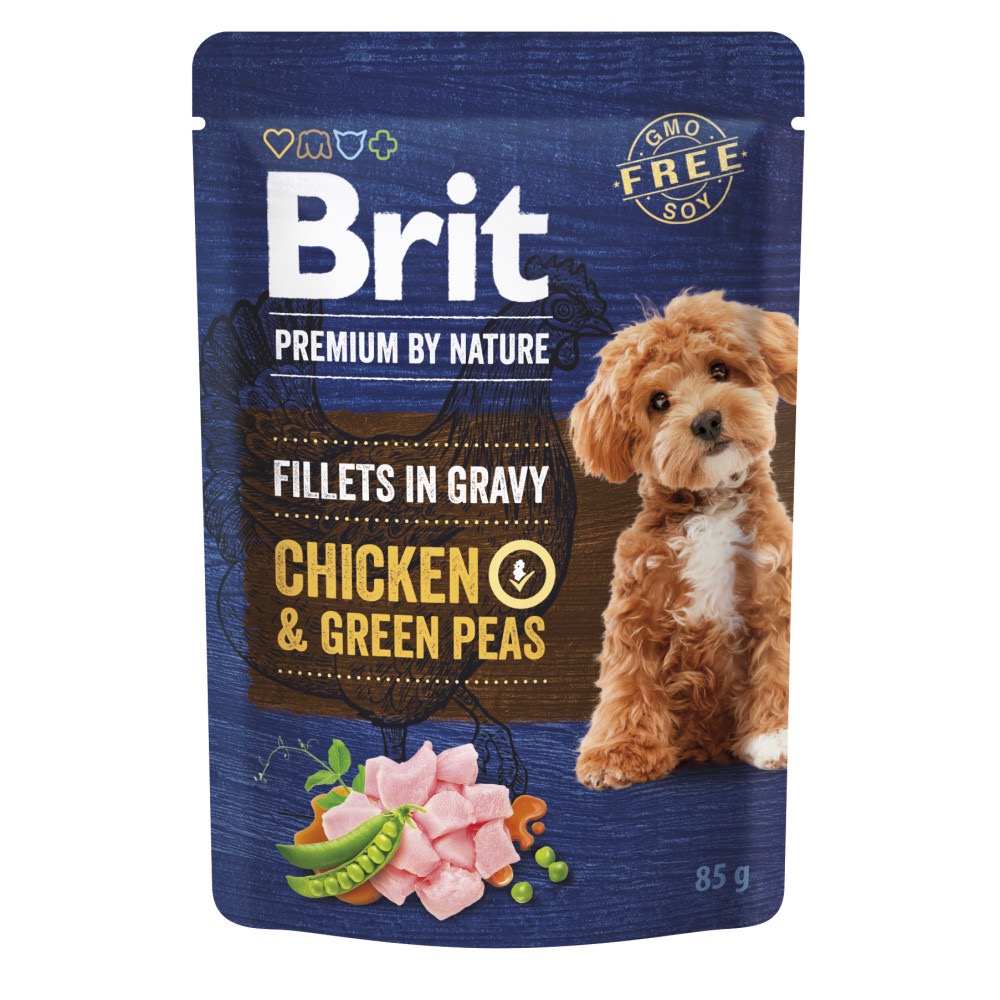 Brit Premium Fillets in Gravy Chicken та Green Peas вологий корм з куркою для собак малих порід, 85 гр
