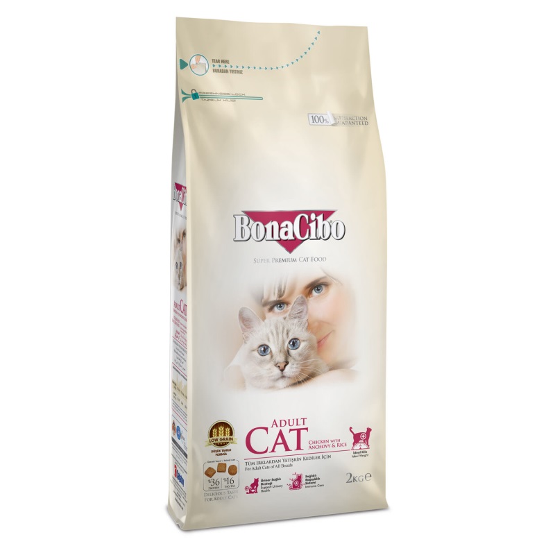 BonaCibo Cat Adult Chicken & Rice with Anchovy сухий корм з куркою для котів, 2 кг