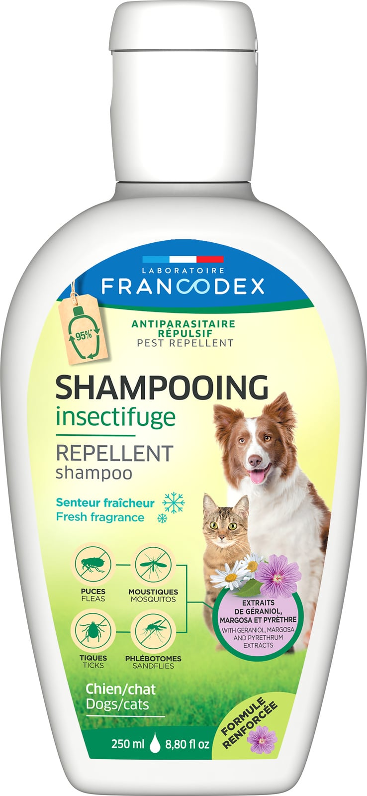 Francodex Repellent Shampoo Fresh Fragrance шампунь від бліх та кліщів для собак та котів, 250 мл