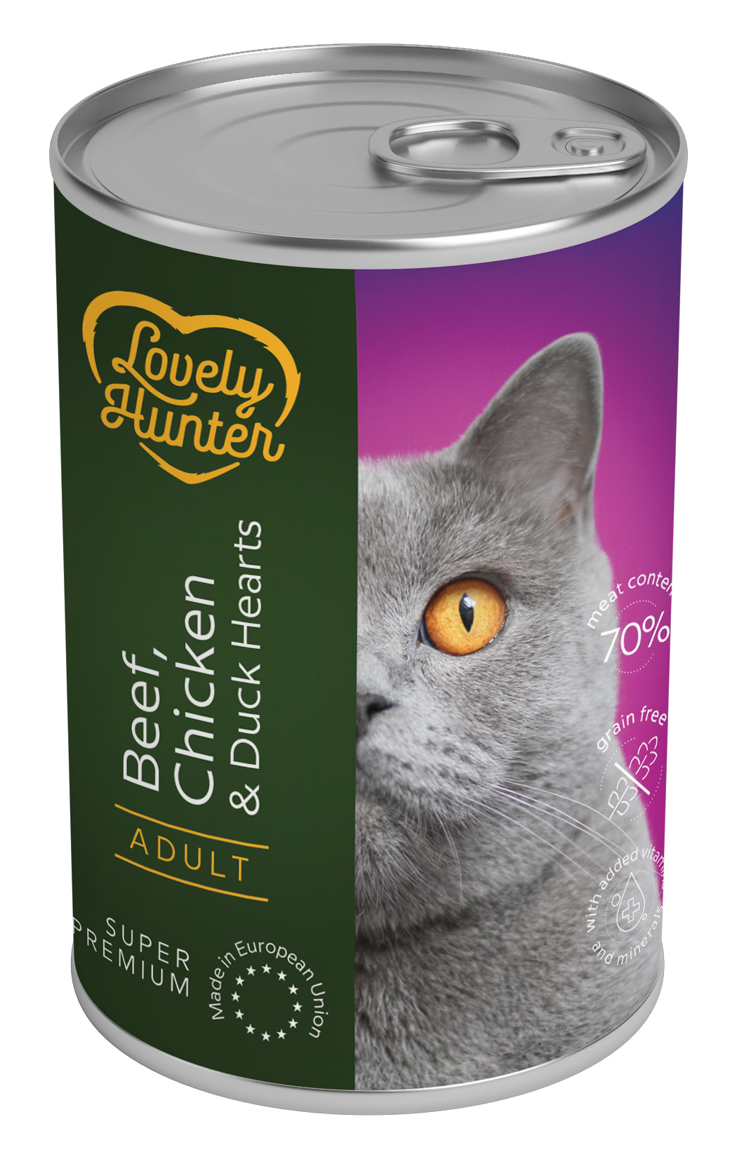 Lovely Hunter Adult with Beef Chicken and Duck hearts вологий корм з яловичиною, куркою та качиними серцями для котів 400 гр