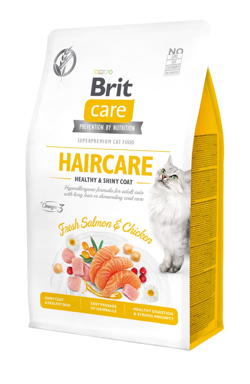 Сухий корм для кішок Brit Care Cat GF Haircare Healthy and Shiny Coat 400 г (8595602540891)